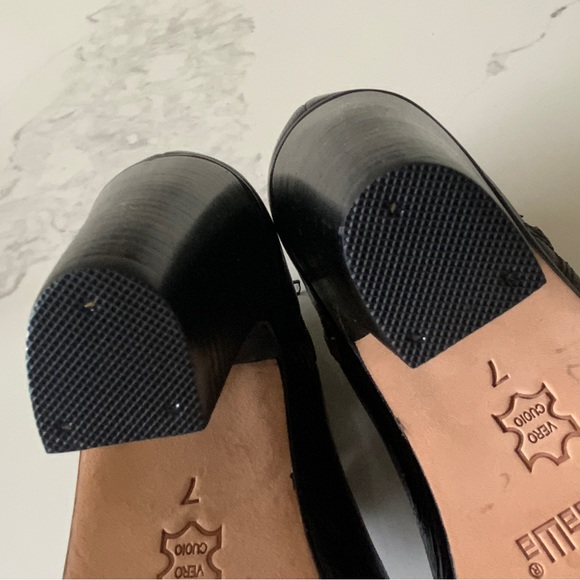 Anthropologie Gee WaWa Black Caged Vamp Leather Open Toe Platform Booties Size 7 - Picture 7 of 11